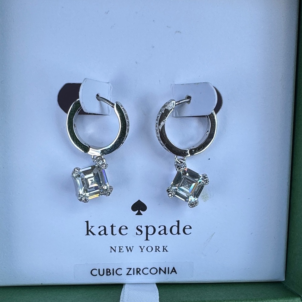 kate spade silver hoop earrings with square clear stones